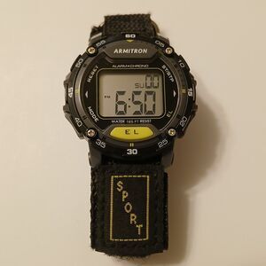 Armitron Watch Men 41mm Black Gray Tone Digital Day Date Backlight Adj Band